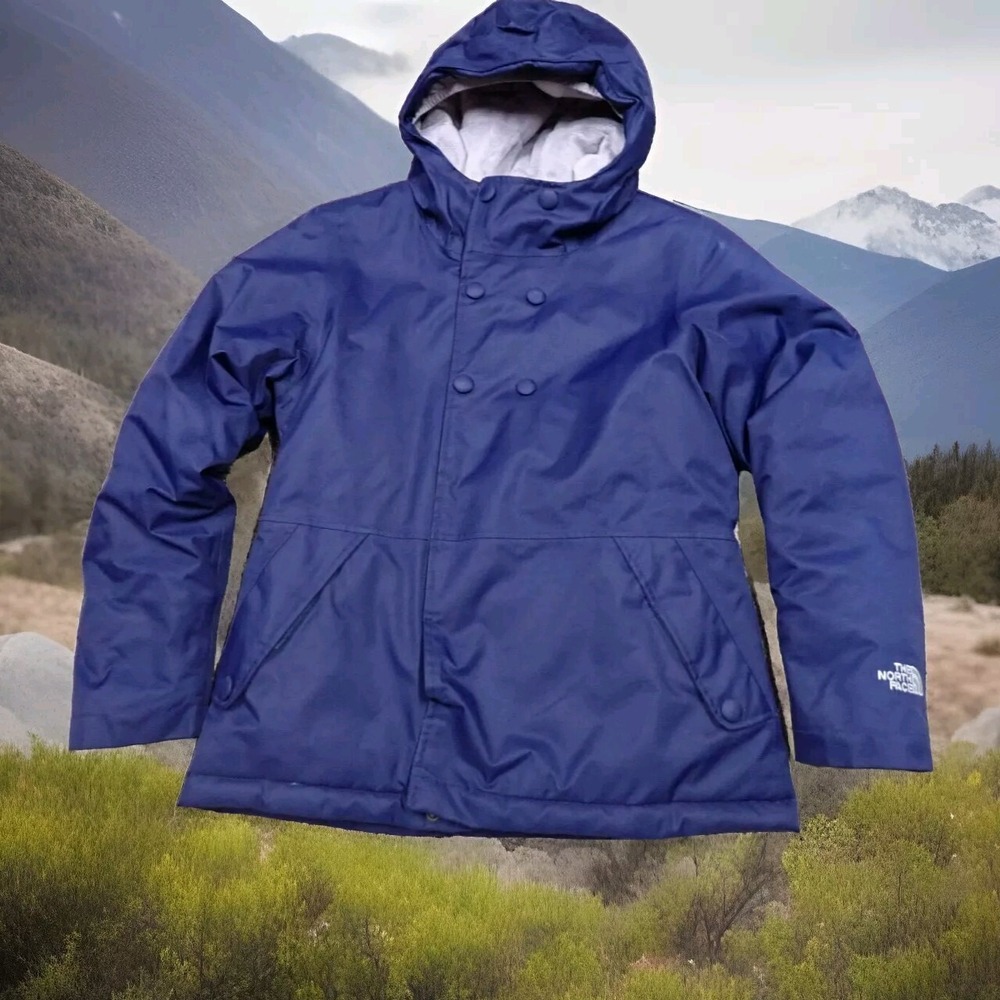 The North Face Insulated Parka Girls L 14/16 Navy Blue Good Fleece Lined Hooded
